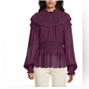 NWT Farm Rio mock neck sheer blouse